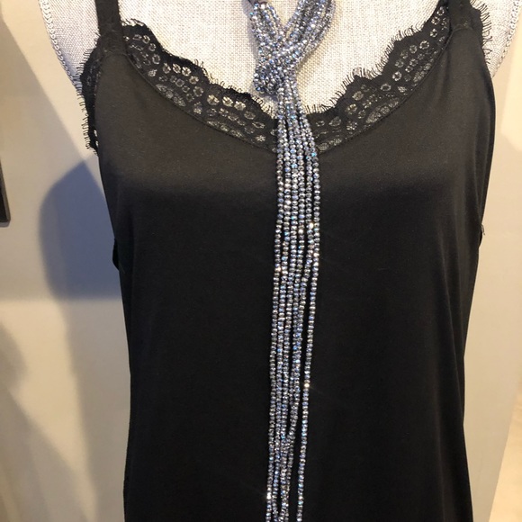 Hematite Silver Cut Crystal Lariat Statement Necklace-Boutique - Picture 2 of 8